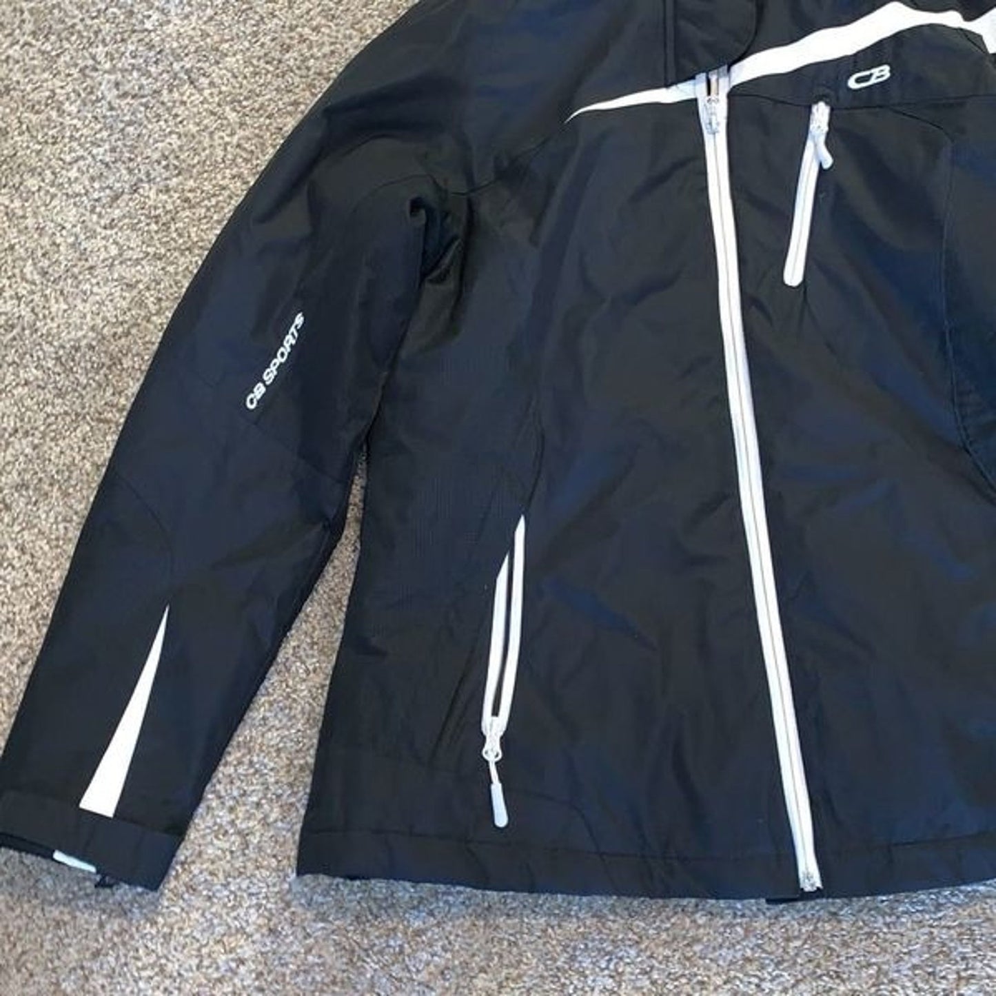 Women’s CB Sport puffer jacket coat with hood, black zip up size medium