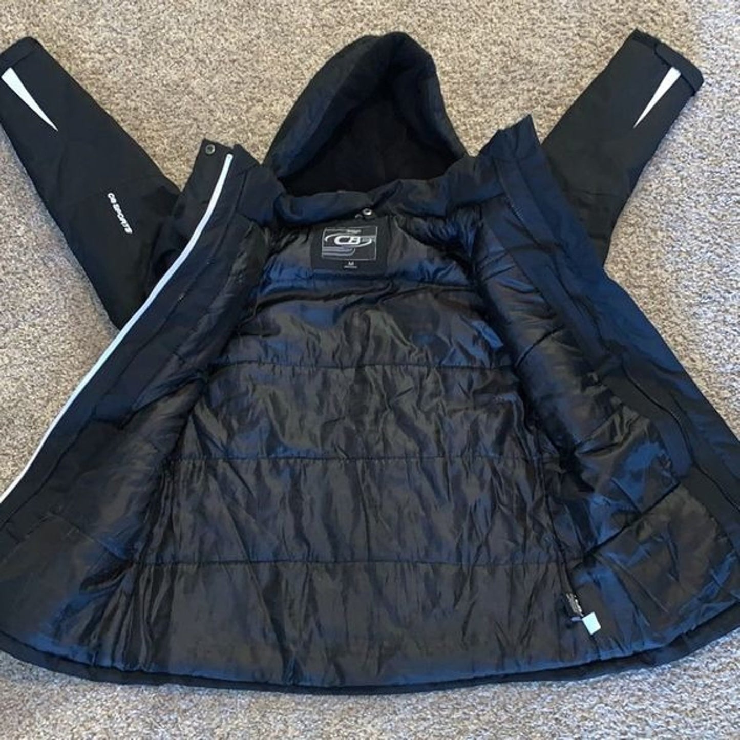 Women’s CB Sport puffer jacket coat with hood, black zip up size medium