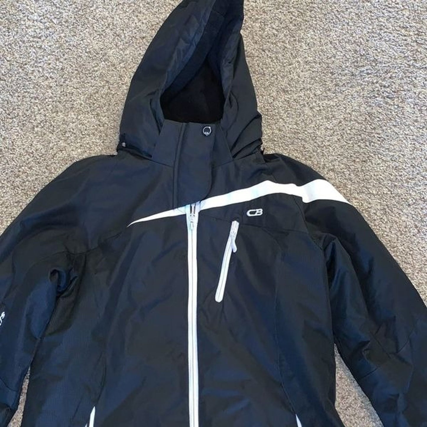 Women’s CB Sport puffer jacket coat with hood, black zip up size medium