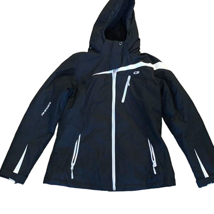 Women’s CB Sport puffer jacket coat with hood, black zip up size medium