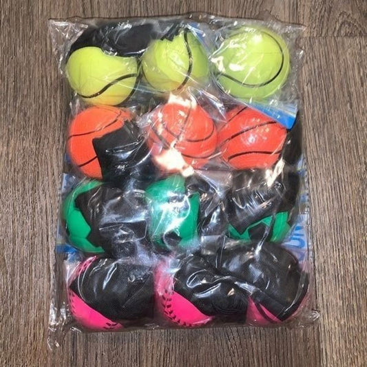 16 pack - BounceBall Assorted pack.  Basketball, baseball, tennis ball, soccer