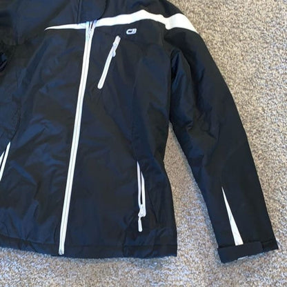 Women’s CB Sport puffer jacket coat with hood, black zip up size medium