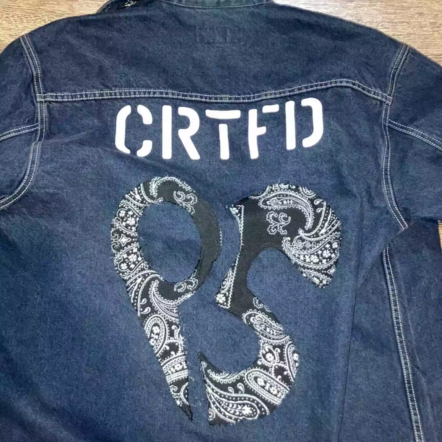 CRTFD Brand new denim coat with Paisley Design size large *Handmade*