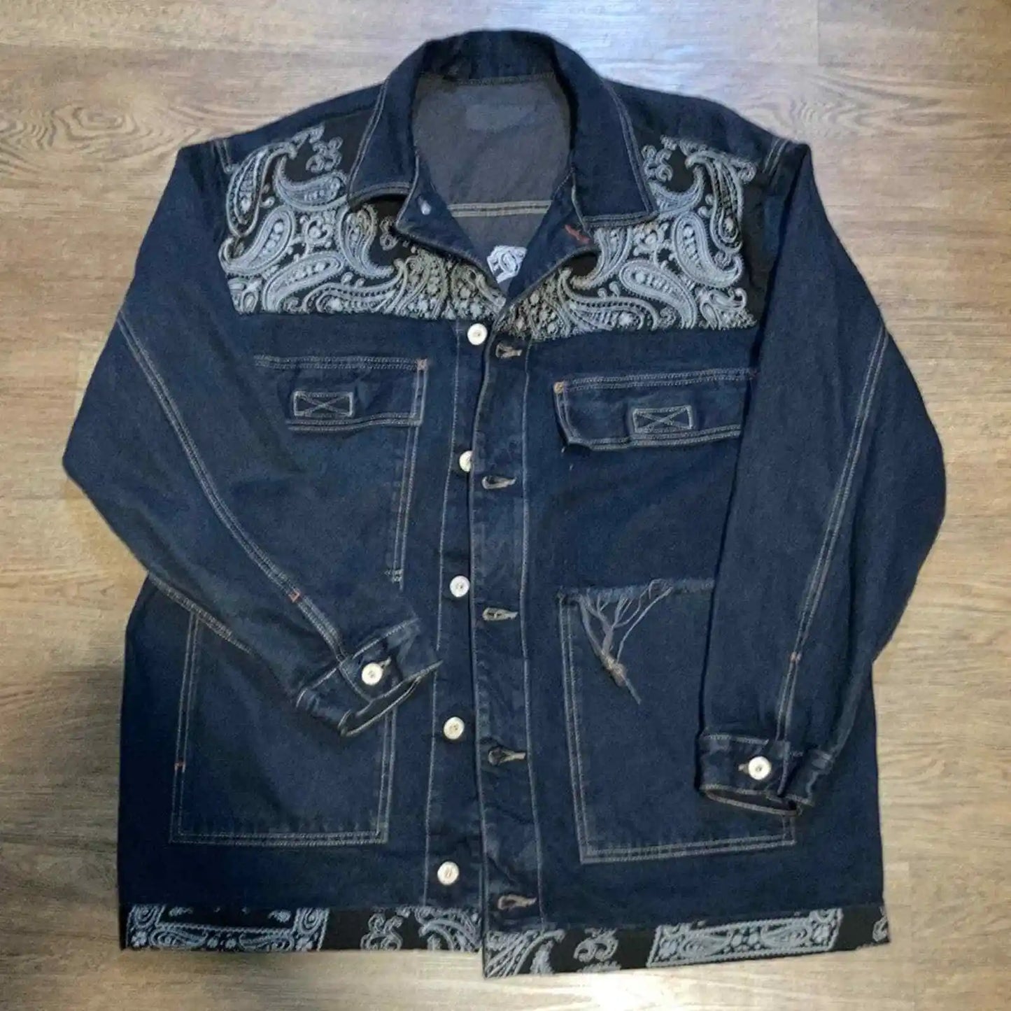 CRTFD Brand new denim coat with Paisley Design size large *Handmade*